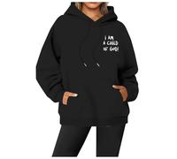 Sweat à capuche doux à manches longues avec inscription « I Am A Child of God » - Pour adolescents - Tendance - Graphique - Université - Vêtements confortables et fins - Y2K, Noir , S