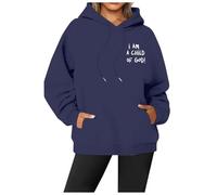 Sweat à capuche doux à manches longues avec inscription « I Am A Child of God » - Pour adolescents - Tendance - Graphique - Université - Vêtements confortables et fins - Y2K, bleu marine, S