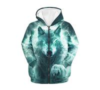 Sweat à capuche doux et ample avec poches pour garçons, imprimé animal, tyrannosaure Rex, dinosaure D, adolescent, Loup foudre vert a, S