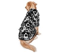 Sweat à capuche doux noir et blanc avec imprimé crâne humain pour chiens de taille moyenne à grande, chaud et respirant, facile à porter par temps froid