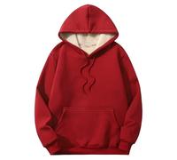 Sweat à capuche doux pour femme - Sweat d'hiver chaud doublé en polaire - Pull épais avec poches - Sweat à col rond pour femme, Rouge, S