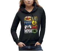 Sweat à capuche EAT SLEEP GAME REPEAT - CYCLE DE L'ADOLESCENCE - PIXEL EVOLUTION - Femme M
