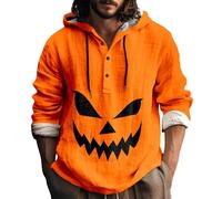 Sweat à capuche effrayant visage de citrouille d'Halloween pour homme, costume d'Halloween amusant, pull à capuche avec cordon de serrage, cardigan boutonné, pull à manches longues, col Henry,