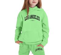 Sweat à capuche élégant pour filles avec imprimé lettre tendance, coupe confortable en coton doux pour l'école et les loisirs, disponible en plusieurs tailles de 3 à 8 ans (Green, 5-6 Years)
