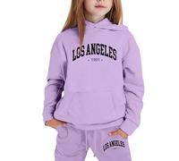 Sweat à capuche élégant pour filles avec imprimé lettre tendance, coupe confortable en coton doux pour l'école et les loisirs, disponible en plusieurs tailles de 3 à 8 ans (Purple, 4-5 Years)