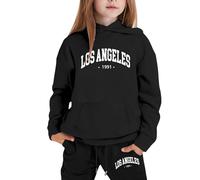 Sweat à capuche élégant pour filles avec imprimé lettre tendance, coupe confortable en coton doux pour l'école et les loisirs, disponible en plusieurs tailles de 3 à 8 ans (Black, 5-6 Years)