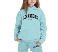 Sweat à capuche élégant pour filles avec imprimé lettre tendance, coupe confortable en coton doux pour l'école et les loisirs, disponible en plusieurs tailles de 3 à 8 ans (Sky Blue, 5-6 Years)