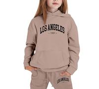 Sweat à capuche élégant pour filles avec imprimé lettre tendance, coupe confortable en coton doux pour l'école et les loisirs, disponible en plusieurs tailles de 3 à 8 ans (Khaki, 11-12 Years)