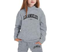 Sweat à capuche élégant pour filles avec imprimé lettre tendance, coupe confortable en coton doux pour l'école et les loisirs, disponible en plusieurs tailles de 3 à 8 ans (Grey, 9-10 Years)