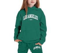 Sweat à capuche élégant pour filles avec imprimé lettre tendance, coupe confortable en coton doux pour l'école et les loisirs, disponible en plusieurs tailles de 3 à 8 ans (Dark Green, 11-12 Years)