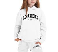 Sweat à capuche élégant pour filles avec imprimé lettre tendance, coupe confortable en coton doux pour l'école et les loisirs, disponible en plusieurs tailles de 3 à 8 ans (White, 4-5 Years)