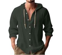Sweat à capuche en coton à manches longues pour homme - Chemise à capuche ample et confortable - Tendance - Polyvalente - Bouton simple - Cordon de serrage - Couleur pure - Décontracté - Hauts de