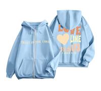 Sweat à capuche en coton avec fermeture éclair intégrale pour femme « Love Like Jesus » 2026 - Pull graphique chrétien vintage tendance avec cordon de serrage et doublure en polaire - Tenue gothique