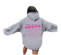 Sweat à capuche en coton pour femme « Jesus Jesus Loves You » - Confortable - Graphique chrétien - Trust In The Lord Backwoods 2025 - Tenue décontractée à capuche - Dieu religieux avec capuche, gris