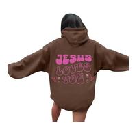 Sweat à capuche en coton pour femme « Jesus Jesus Loves You » - Confortable - Graphique chrétien - Trust In The Lord Backwoods 2025 - Tenue décontractée à capuche - Dieu religieux avec capuche, café