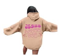 Sweat à capuche en coton pour femme « Jesus Jesus Loves You » - Confortable - Graphique chrétien - Trust In The Lord Backwoods 2025 - Tenue décontractée à capuche - Dieu religieux avec capuche, kaki