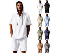Sweat à capuche en denim Tears pour hommes, sweats à capuche surdimensionnés en lin, hauts de couleur unie, sweats à capuche à manches courtes pour hommes, chemises boutonnées pour hommes, 4, M