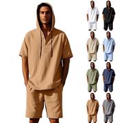 Sweat à capuche en denim Tears pour hommes, sweats à capuche surdimensionnés en lin, hauts de couleur unie, sweats à capuche à manches courtes pour hommes, chemises boutonnées pour hommes, 3, S