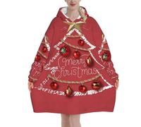 Sweat à capuche en flanelle avec imprimé boules de Noël, cloches, couverture surdimensionnée pour adultes, sweat à capuche portable avec poche pour adolescents, Noir , 320g flannel