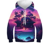 Sweat à capuche en forme de chat pour enfants - Imprimé 3D - Fantaisie - Manches longues - Pour garçons et filles, Villa sur l'île, 7-9 Years