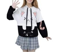 Sweat à capuche en forme de chat pour femmes, adolescentes, filles Lolita Kawaii - Dessin animé - Imprimé décontracté à manches longues, noir, taille unique