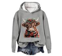 Sweat à capuche en forme de vache Highland pour femme - Pull de Noël doux et chaud - Pull de Noël décontracté et ample - Grande taille - Vêtements de rue - Essentiels de vacances, gris, XL