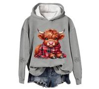 Sweat à capuche en forme de vache Highland pour femme - Pull de Noël doux et chaud - Pull de Noël décontracté - Grande taille - Streetwear - Essentiels de vacances, gris, 3XL