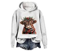 Sweat à capuche en forme de vache Highland pour femme - Pull de Noël doux et chaud - Pull de Noël décontracté et ample - Grande taille - Vêtements de rue - Essentiels de vacances, blanc, XL