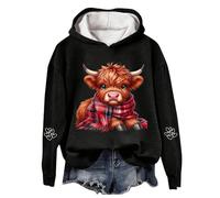 Sweat à capuche en forme de vache Highland pour femme - Pull de Noël doux et chaud - Pull de Noël décontracté - Grande taille - Streetwear - Essentiels de vacances, Noir , XL