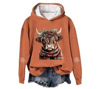 Sweat à capuche en forme de vache Highland pour femme - Pull de Noël doux et chaud - Pull de Noël décontracté et ample - Grande taille - Vêtements de rue - Essentiels de vacances, Orange, 3XL