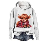 Sweat à capuche en forme de vache Highland pour femme - Pull de Noël doux et chaud - Pull de Noël décontracté - Grande taille - Streetwear - Essentiels de vacances, blanc, 3XL