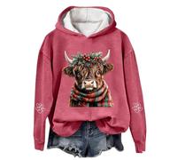 Sweat à capuche en forme de vache Highland pour femme - Pull de Noël doux et chaud - Pull de Noël décontracté et ample - Grande taille - Vêtements de rue - Essentiels de vacances, rouge pastèque, 3XL