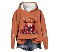 Sweat à capuche en forme de vache Highland pour femme - Pull de Noël doux et chaud - Pull de Noël décontracté - Grande taille - Streetwear - Essentiels de vacances, Orange, 3XL