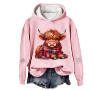 Sweat à capuche en forme de vache Highland pour femme - Pull de Noël doux et chaud - Pull de Noël décontracté - Grande taille - Streetwear - Essentiels de vacances, rose, 3XL