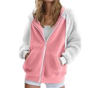 Sweat à capuche en peluche à fermeture éclair intégrale pour femme - Veste d'hiver moelleuse et chaude - Style décontracté - Manches longues - Avec capuche - Uni - Avec poches, A - Rose, XL