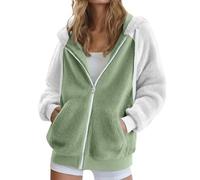 Sweat à capuche en peluche à fermeture éclair intégrale pour femme - Veste d'hiver moelleuse et chaude - Style décontracté - Manches longues - Avec capuche - Uni - Avec poches, a-vert, XXL