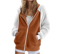 Sweat à capuche en peluche à fermeture éclair intégrale pour femme - Veste d'hiver moelleuse et chaude - Style décontracté - Manches longues - Avec capuche - Uni - Avec poches, A-orange, 3XL