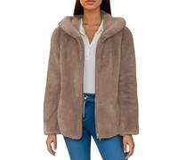 Sweat à capuche en peluche pelucheuse avec fermeture éclair intégrale pour femme - Veste polaire à poils longs pour l'hiver avec poches, kaki, M