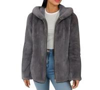 Sweat à capuche en peluche pelucheuse avec fermeture éclair intégrale pour femme - Veste polaire à poils longs pour l'hiver avec poches, gris, XL