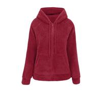 Sweat à capuche en polaire 2026 avec poches avant entièrement zippées. Pull d'hiver doux et chaud. Vêtements d'extérieur décontractés et confortables pour un usage quotidien., rouge, M