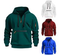 Sweat à capuche en polaire à fermeture éclair 1/4 pour homme - Sweat-shirt à revers ajusté avec cordon de serrage, kangourou et poches zippées sur les bras - Haut de survêtement à manches longues pour