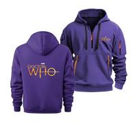 Sweat À Capuche en Polaire avec Logo pour Doctor Who pour Homme Chaud À Manches Longues Jeunes Adultes pour L'automne avec Fermeture Éclair 1/4 Décontracté avec Poches,Purple-4x_l