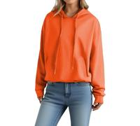 Sweat à capuche en polaire confortable pour femme - Couleur unie - Fermeture éclair - Cardigan uni à manches longues - Pull urbain pour femme - Pour la marche, la randonnée, le quotidien, Orange, S