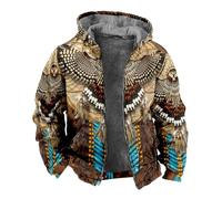 Sweat À Capuche En Polaire Épaisse Pour Homme - Automne Hiver Sweat À Capuche Zippé Aigle Indien Tribal Amérindien Impression 3D Cardigan À Manches Longues Vestes Sweat-Shirts, Comme Indiqué