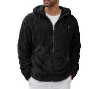 Sweat à capuche en polaire pelucheuse pour homme - Manches longues - Fermeture éclair intégrale - Décontracté - Chaud - Hiver - Manteaux tendance en peluche - Sweat à capuche pour homme, Noir , M