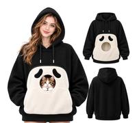 Sweat à capuche en polaire pour femme avec poche pour chat, sac pour chien, pull surdimensionné avec grande poche avant pour chats et petits chiens amoureux des animaux, costume d'Halloween effrayant