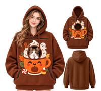 Sweat à capuche en polaire pour femme avec poche pour chat, sac pour chien, pull surdimensionné avec grande poche avant pour chats et petits chiens amoureux des animaux, costume d'Halloween effrayant