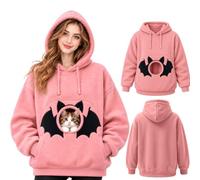 Sweat à capuche en polaire pour femme avec poche pour chat, sac pour chien, pull surdimensionné avec grande poche avant pour chats et petits chiens amoureux des animaux, costume d'Halloween effrayant