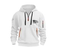 Sweat à capuche en polaire pour homme avec demi-fermeture éclair - Pull décontracté à manches longues - Couleur unie - Poche kangourou - Sweat-shirt de sport à col montant - Sweat-shirt de sport