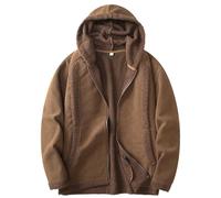 Sweat à capuche en polaire pour homme - Manteau chaud à manches longues - Fermeture éclair intégrale - Cardigan vintage - Couleur unie - Coupe ample et confortable - Cadeau pour homme, café, S